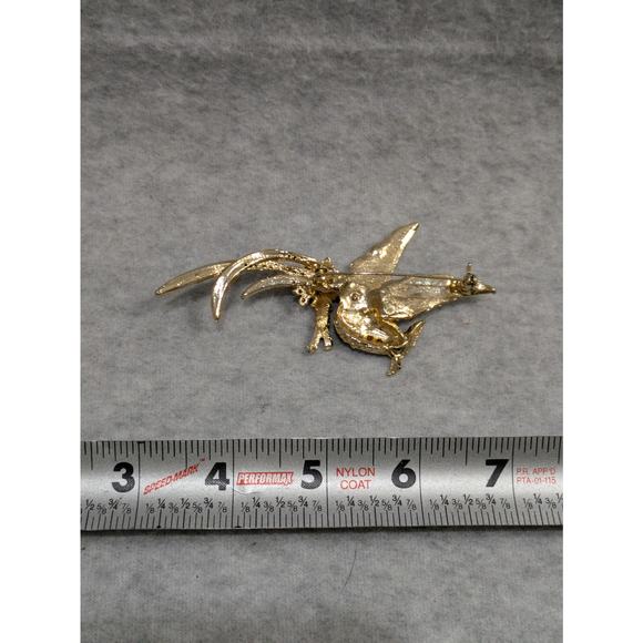 Vintage Bird Brooch Goldtone Enamel and Rhinestone Pin Red Stone Eyes Jewelry - Picture 4 of 5